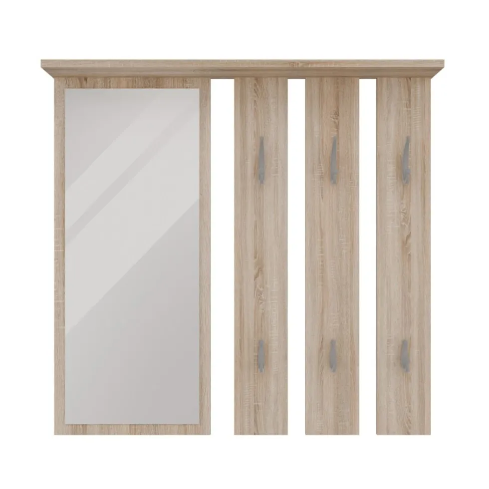 Appendiabiti a parete con specchio 85x82x15 cm rovere chiaro MIT7
