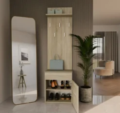 Appendiabiti con scarpiera moderno rovere chiaro MIT8