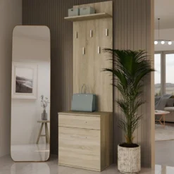 Appendiabiti con scarpiera moderno rovere chiaro MIT8