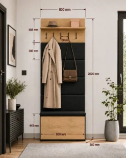 Appendiabiti con scarpiera 80x202.5 cm rovere e nero MIT20