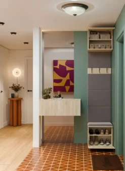 Appendiabiti ingresso 50x238 cm con scarpiera rovere chiaro e grigio MIT17