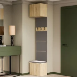 Appendiabiti ingresso 50x238 cm con scarpiera rovere chiaro e grigio MIT17
