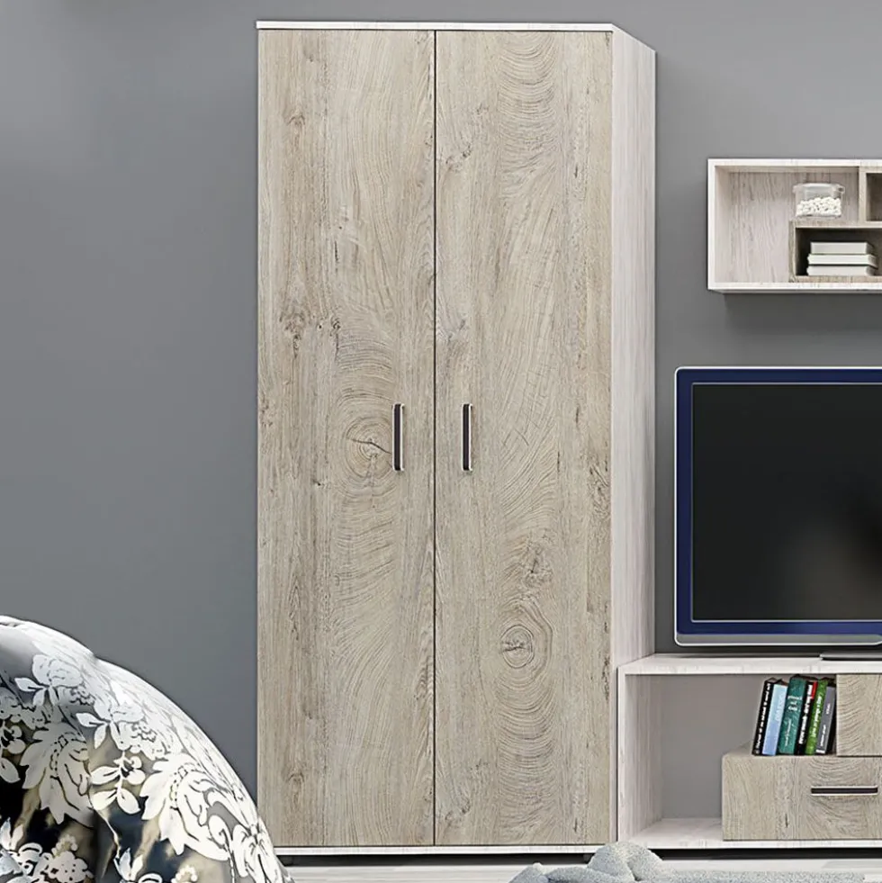 Armadio a 2 ante battenti 80x193x52 cm in rovere bianco e rovere scuro AG46