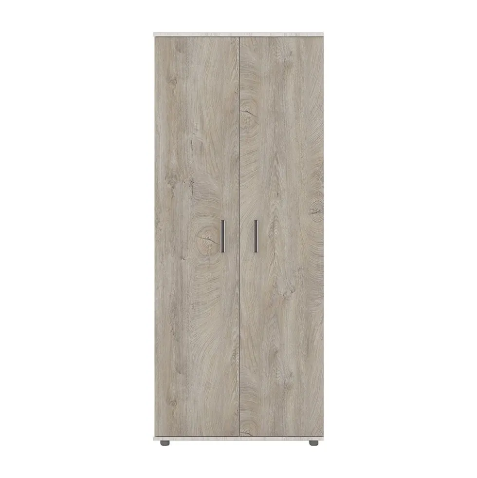 Armadio a 2 ante battenti 80x193x52 cm in rovere bianco e rovere scuro AG46