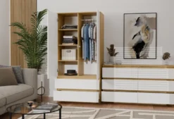 Armadio a 2 ante 90x180 cm con cassetti bianco e rovere AT10