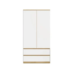 Armadio a 2 ante 90x180 cm con cassetti bianco e rovere AT10