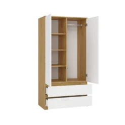 Armadio a 2 ante 90x180 cm con cassetti bianco e rovere AT10
