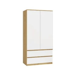 Armadio a 2 ante 90x180 cm con cassetti bianco e rovere AT10