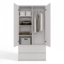 Armadio a 2 ante 90x180 cm con cassetti bianco opaco AT10