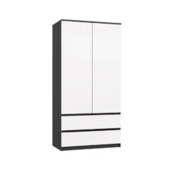 Armadio a 2 ante 90x180 cm con cassetti bianco e antracite AT10