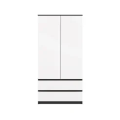 Armadio a 2 ante 90x180 cm con cassetti bianco e antracite AT10