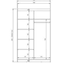 Armadio ad ante scorrevoli 120x200 cm con specchio rovere e antracite AT3