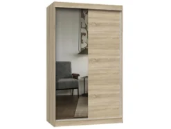 Armadio ad ante scorrevoli 120x200 cm con specchio rovere chiaro AT3