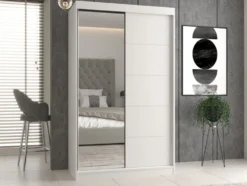 Armadio ad ante scorrevoli 120x200 cm con specchio bianco AT3