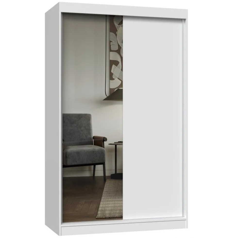 Armadio ad ante scorrevoli 120x200 cm con specchio bianco AT3