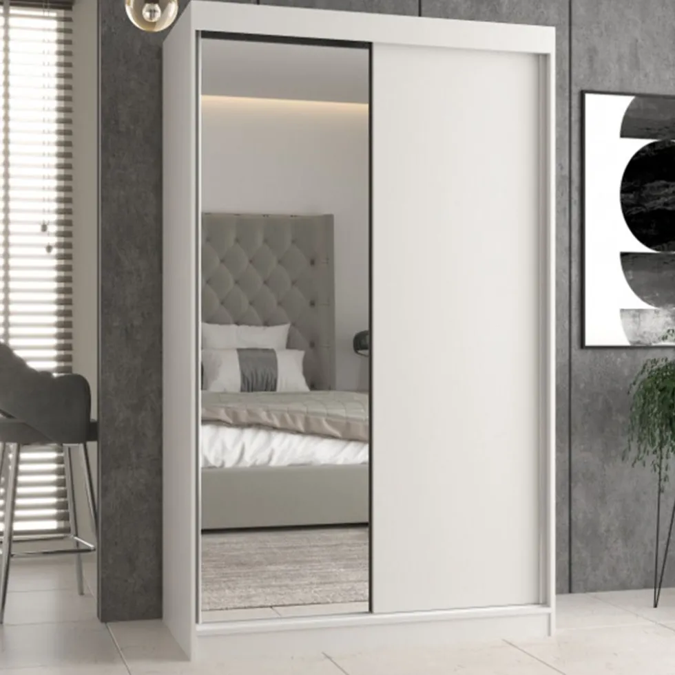 Armadio ad ante scorrevoli 120x200 cm con specchio bianco AT3
