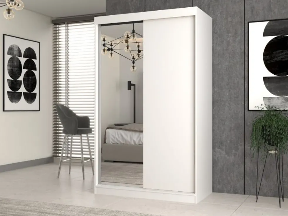 Armadio ad ante scorrevoli 120x200 cm con specchio bianco AT3