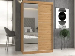 Armadio ad ante scorrevoli 120x200 cm con specchio rovere AT3