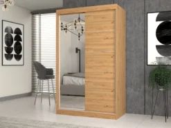 Armadio ad ante scorrevoli 120x200 cm con specchio rovere AT3