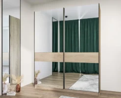 Armadio a due ante scorrevoli a specchio in rovere chiaro AI10
