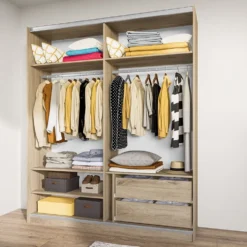 Armadio a due ante scorrevoli a specchio in rovere chiaro AI10