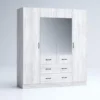 Armadio 4 ante battenti e 2 cassetti 160x181x52 cm bianco legno AG49