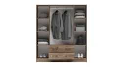 Armadio 4 ante battenti e 2 cassetti 160x181x52 cm marrone AG49