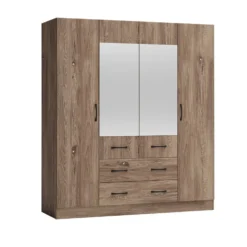 Armadio 4 ante battenti e 2 cassetti 160x181x52 cm marrone AG49