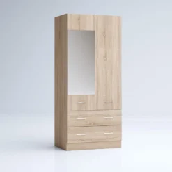 Armadio 2 ante battenti e 2 cassetti moderno 80x181x52 cm rovere AG50
