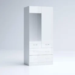 Armadio 2 ante battenti e 2 cassetti moderno 80x181x52 cm bianco lucido AG50