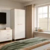 Armadio 2 ante battenti 80x195 cm con ripiani bianco e rovere AT24