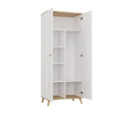 Armadio 2 ante battenti 80x195 cm con ripiani bianco e rovere AT24