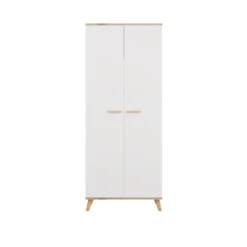 Armadio 2 ante battenti 80x195 cm con ripiani bianco e rovere AT24
