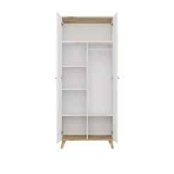 Armadio 2 ante battenti 80x195 cm con ripiani bianco e rovere AT24