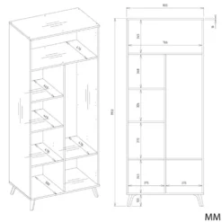 Armadio 2 ante battenti 80x195 cm con ripiani bianco e rovere AT24