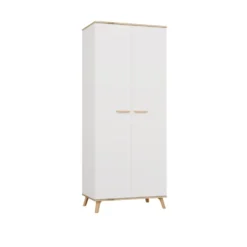 Armadio 2 ante battenti 80x195 cm con ripiani bianco e rovere AT24