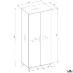 Armadio 2 ante battenti 80x195 cm con ripiani bianco e rovere AT24