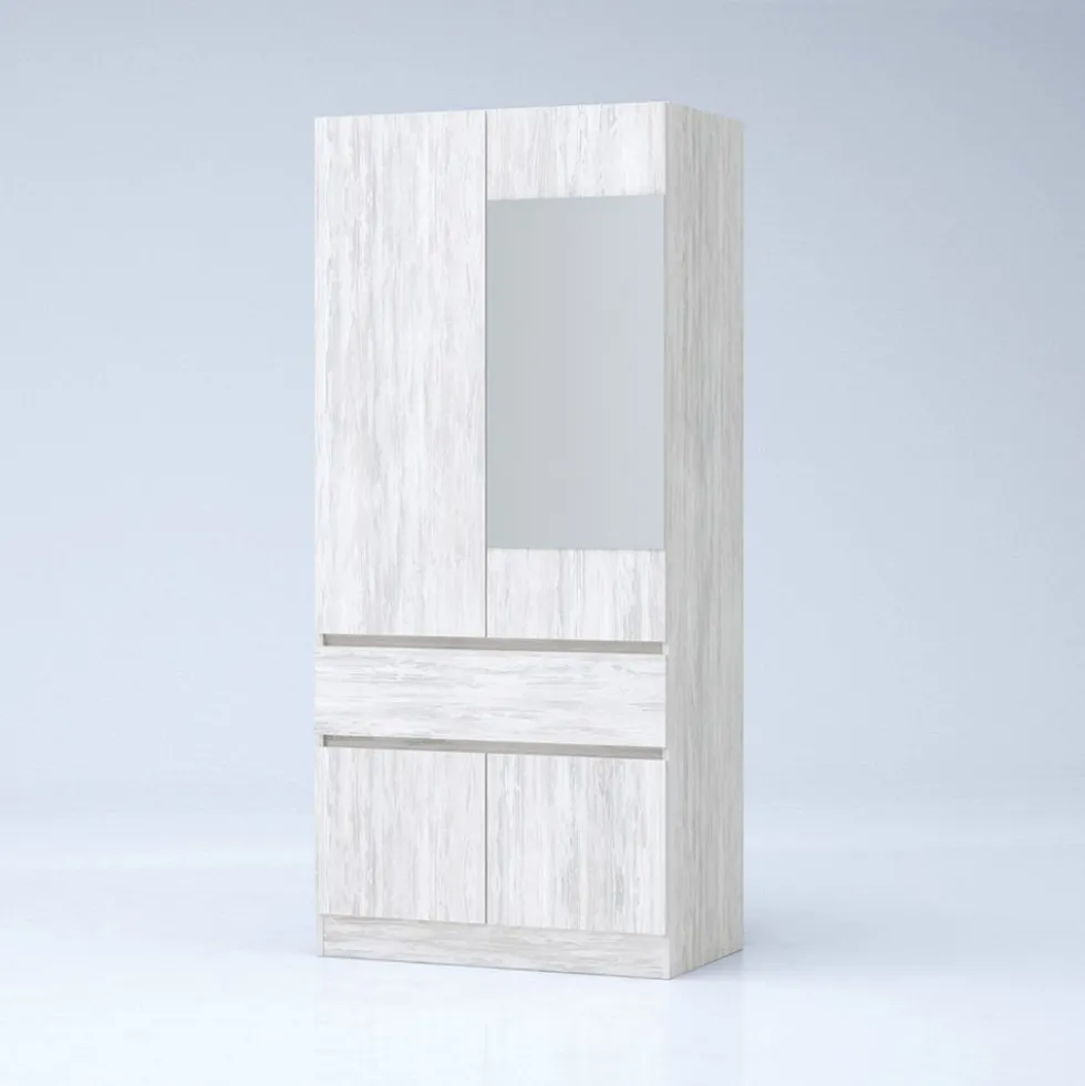 Armadio 4 ante e 1 cassetto 90x200x52 cm bianco legno AG55