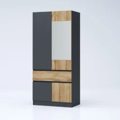 Armadio 4 ante e 1 cassetto 90x200x52 cm rovere e antracite AG55