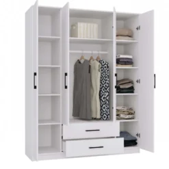 Armadio 4 ante 160x205 cm cassetti bianco opaco AT14