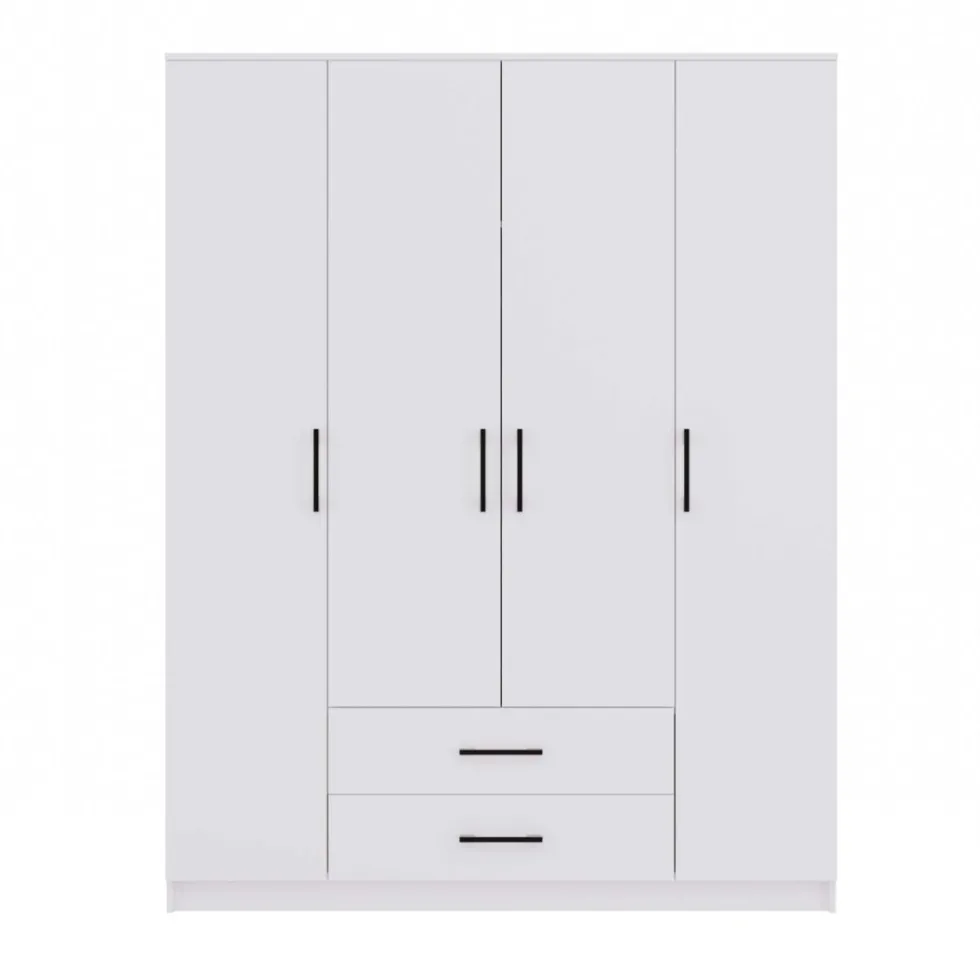 Armadio 4 ante 160x205 cm cassetti bianco opaco AT14