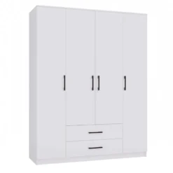 Armadio 4 ante 160x205 cm cassetti bianco opaco AT14
