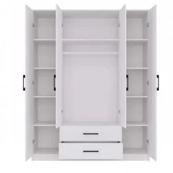 Armadio 4 ante 160x205 cm cassetti bianco opaco AT14