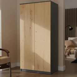 Armadio 2 ante 90x180 cm con ripiani interni rovere e antracite AT9