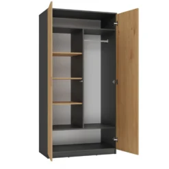 Armadio 2 ante 90x180 cm con ripiani interni rovere e antracite AT9