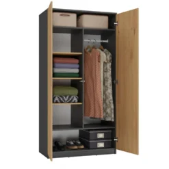 Armadio 2 ante 90x180 cm con ripiani interni rovere e antracite AT9