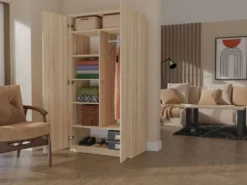 Armadio 2 ante 90x180 cm con ripiani interni rovere chiaro AT9