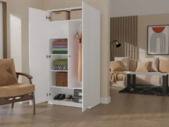 Armadio 2 ante 90x180 cm con ripiani interni bianco opaco AT9