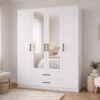 Armadio 4 ante 160x205 cm con specchio e cassetti bianco opaco AT15