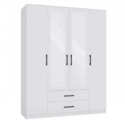 Armadio 4 ante 160x205 cm con specchio e cassetti bianco opaco AT15